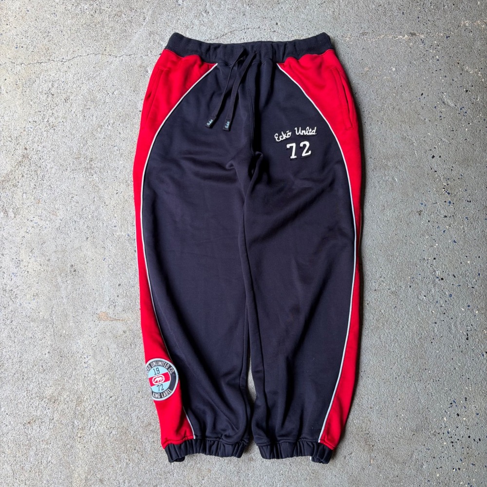 Vintage Ecko Unltd Track Pants Navy Red Colorblock Embroidered Joggers Large
